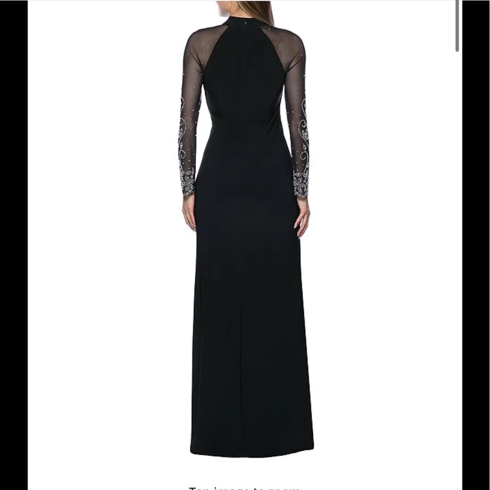 NWT,Marina dress Raglan Beaded Mesh Long Sleeve Crew Neck Jersey Sheath Gown - Picture 3 of 17